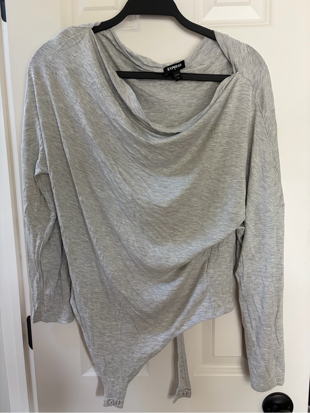 Express Light Gray Draped Cowl Neck Bodysuit medium